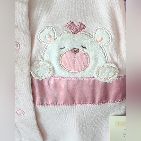 NWT Vitamins Baby- Girl's Pink Snap- Up Sleep & Play, Sz 9M with Matching Bear - Picture 3 of 6